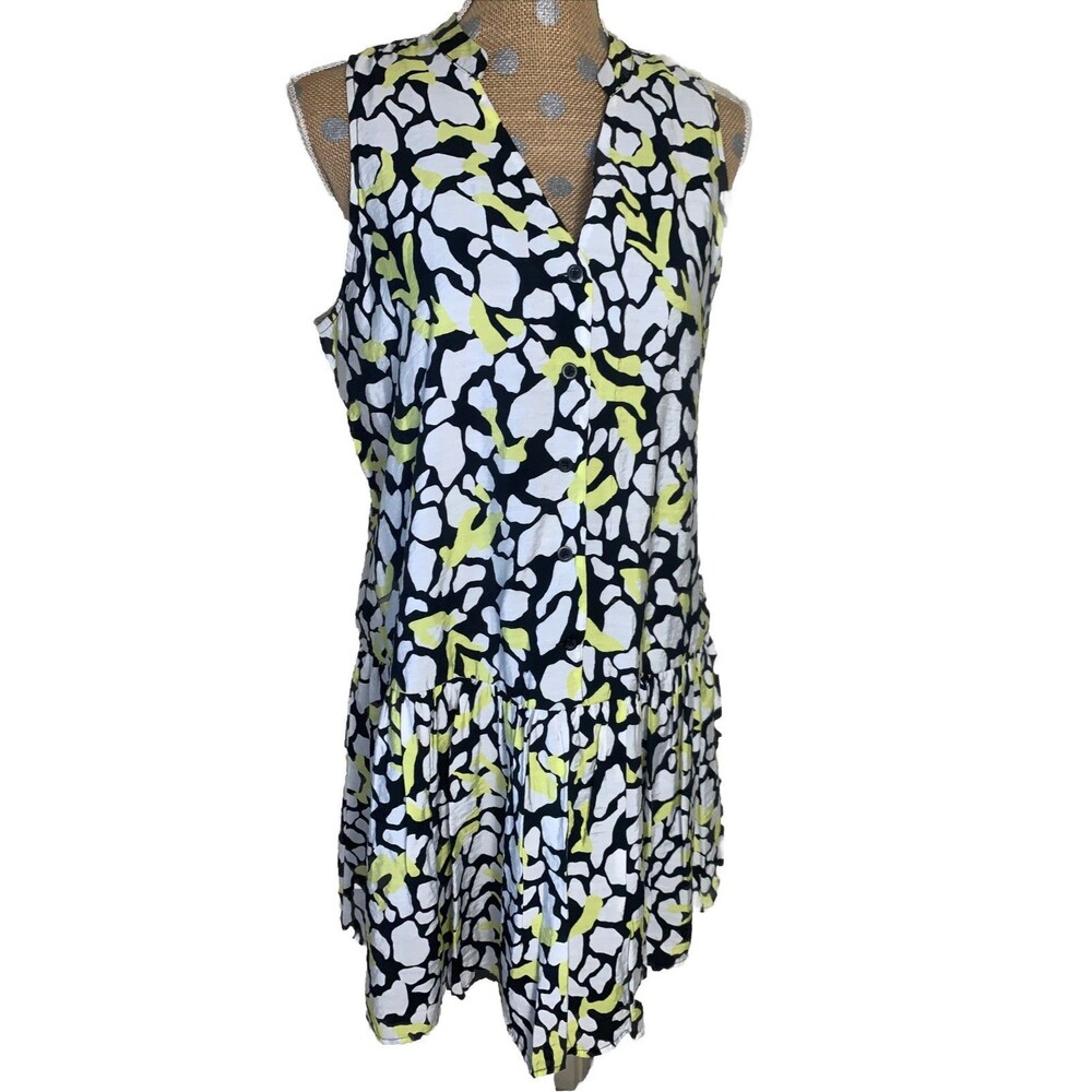 NINE WEST Drop Waist Dress Summer Animal Print Rayon Blend Medium Lightweight